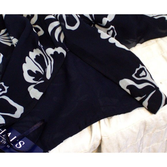 NWT CHAPS Woman Navy & White Floral Long Flowy Skirt Size 16 Zip Tropical Beach - Picture 11 of 12